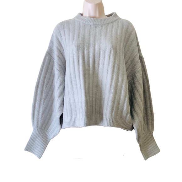 And Now This Gray Cropped Sweater Puffy Sleeves Large - Picture 1 of 5